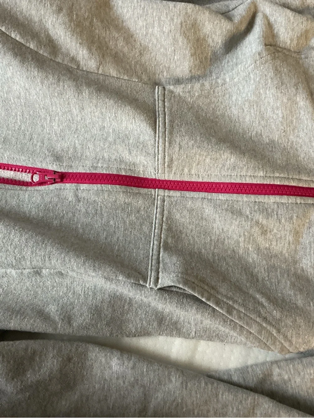The North Face Women's Light Gray Hooded Sweater with Pink Stripe Hem